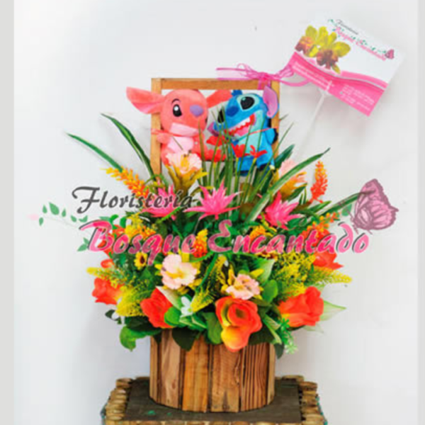 ramo artificial con base de madera