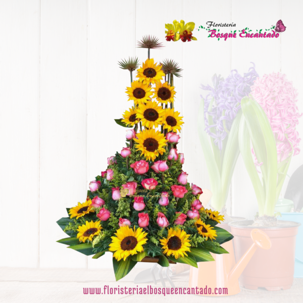 Ramo tradicional en girasoles y rosas